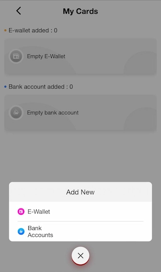 Step 3: Choose 1 of 2 account types: E-Wallets or Bank Accounts